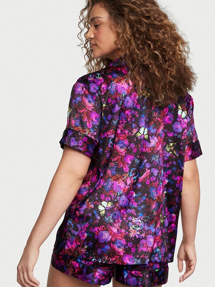 Victoria's Secret Black Moody Floral Satin Short Pyjamas - Image 3 of 3