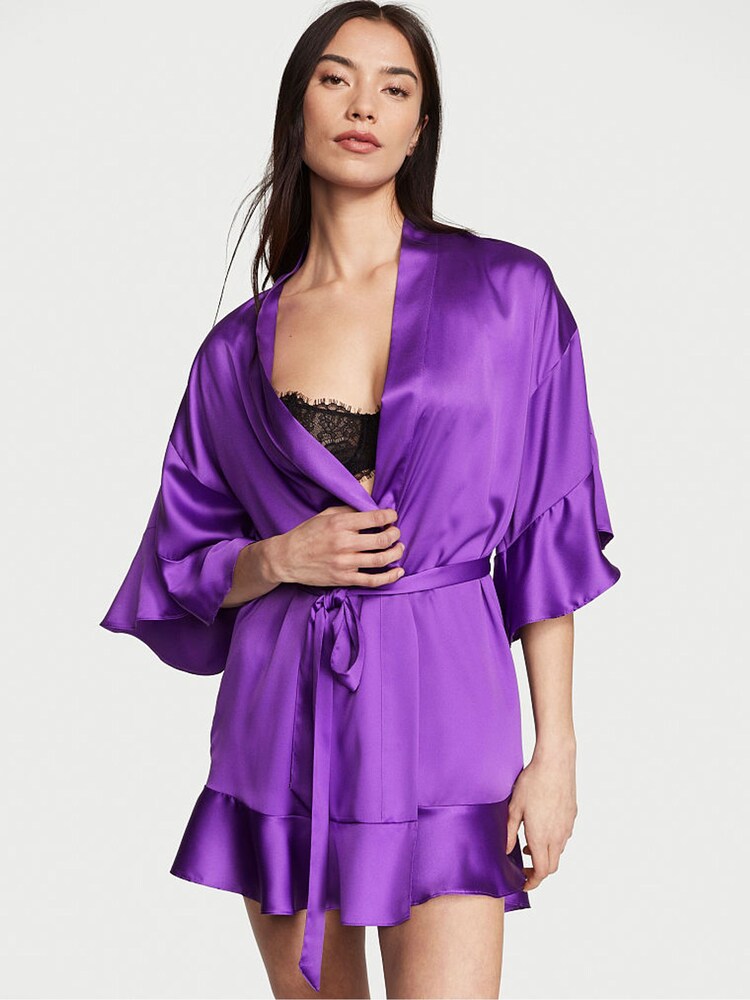 Victoria's Secret Violetta Purple Satin Flounce Satin Robe - Image 1 of 1