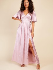 Little Mistress Pink Spot Button Detail Maxi Dress - Image 1 of 4