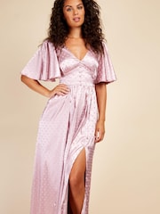 Little Mistress Pink Spot Button Detail Maxi Dress - Image 2 of 4