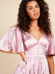 Little Mistress Pink Spot Button Detail Maxi Dress - Image 3 of 4