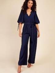 Little Mistress Navy Blue Button Detail Jumpsuit - Image 1 of 4