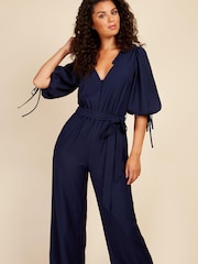 Little Mistress Navy Blue Button Detail Jumpsuit - Image 2 of 4