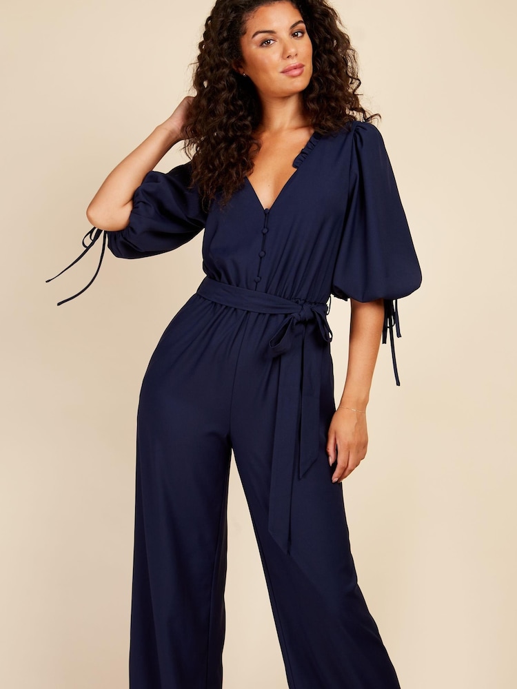 Little Mistress Navy Blue Button Detail Jumpsuit - Image 2 of 4