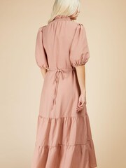 Little Mistress Pink Coral Rose Gingham Tiered Midi Dress - Image 4 of 4
