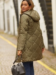 Friends Like These Khaki Green Petite Longline Hooded Quilted Padded Coat - Image 2 of 4