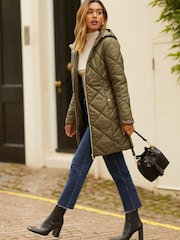 Friends Like These Khaki Green Petite Longline Hooded Quilted Padded Coat - Image 4 of 4