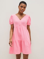 Gap Pink Crinkle Gauze Puff Sleeve Tiered Mini Dress - Image 1 of 4