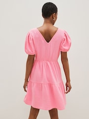 Gap Pink Crinkle Gauze Puff Sleeve Tiered Mini Dress - Image 2 of 4