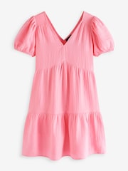 Gap Pink Crinkle Gauze Puff Sleeve Tiered Mini Dress - Image 4 of 4
