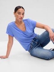 Gap Blue Organic Cotton Vintage Short Sleeve V-Neck T-Shirt - Image 1 of 5