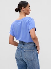 Gap Blue Organic Cotton Vintage Short Sleeve V-Neck T-Shirt - Image 2 of 5