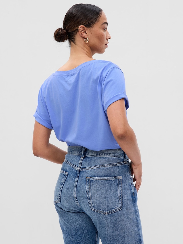 Gap Blue Organic Cotton Vintage Short Sleeve V-Neck T-Shirt - Image 2 of 5