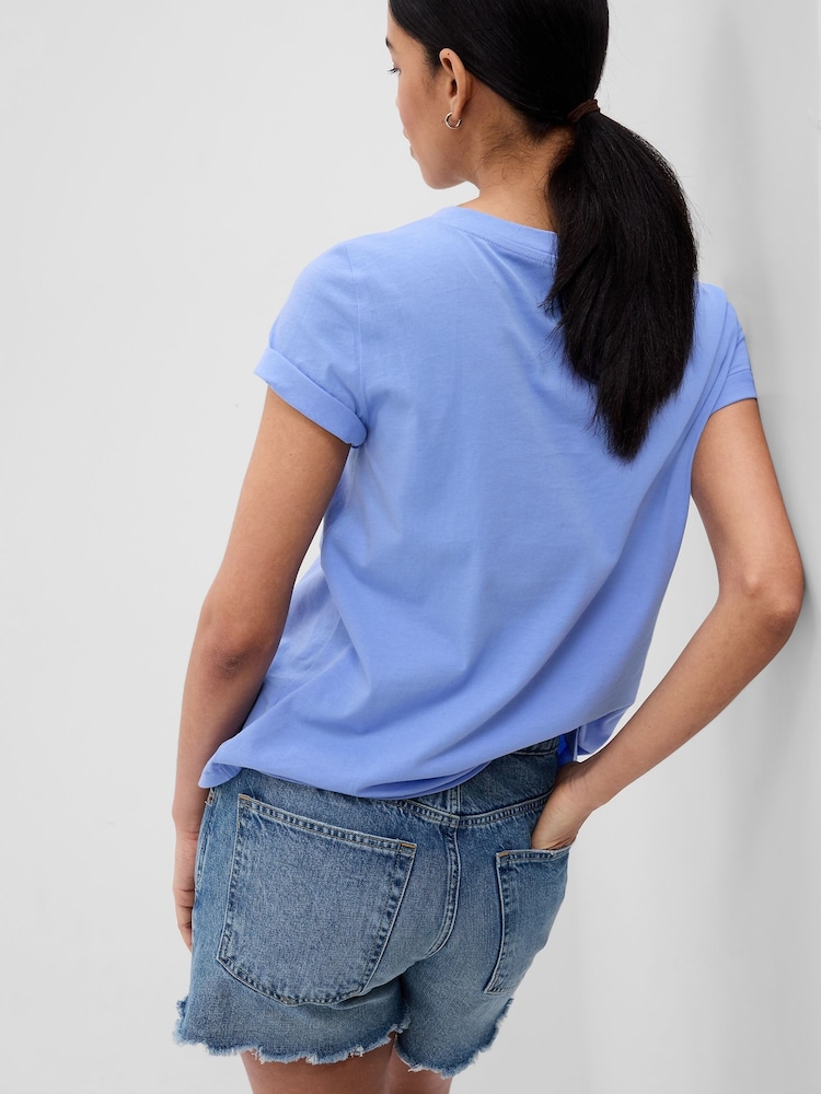 Gap Blue Organic Cotton Vintage Short Sleeve V-Neck T-Shirt - Image 5 of 5