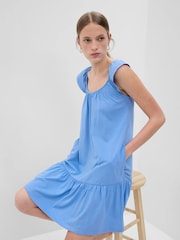 Gap Blue Ruffle Hem Crew Neck Mini Dress - Image 1 of 3