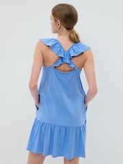 Gap Blue Ruffle Hem Crew Neck Mini Dress - Image 2 of 3