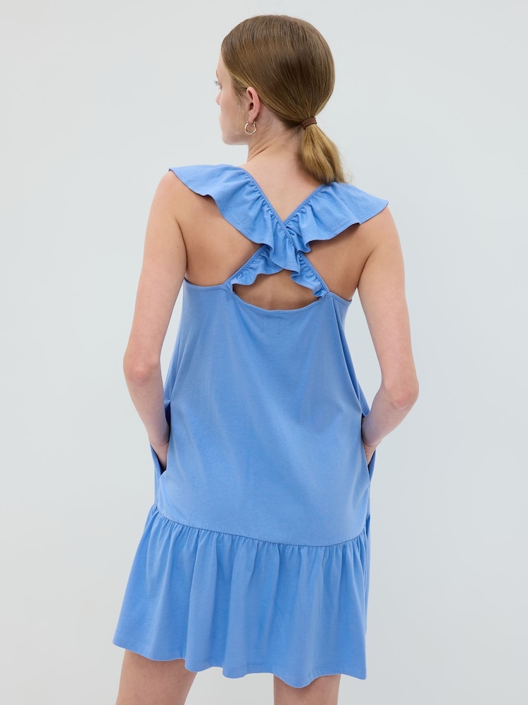 Gap Blue Ruffle Hem Crew Neck Mini Dress - Image 2 of 3