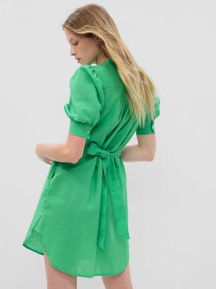 Gap Green Puff Mid Sleeve LinenCotton Shirtdress - Image 2 of 6