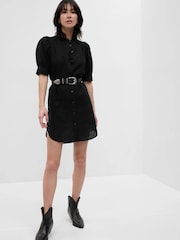 Gap Black Puff Mid Sleeve LinenCotton Shirtdress - Image 1 of 4