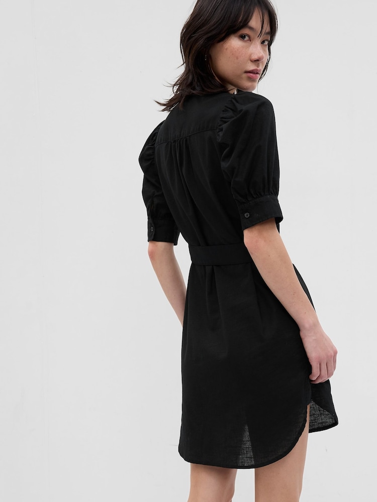 Gap Black Puff Mid Sleeve LinenCotton Shirtdress - Image 2 of 4