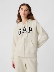 Gap Beige Logo Fleece-Lined Zip Up Hoodie - Image 1 of 6