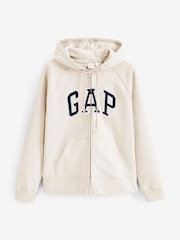 Gap Beige Logo Fleece-Lined Zip Up Hoodie - Image 5 of 6