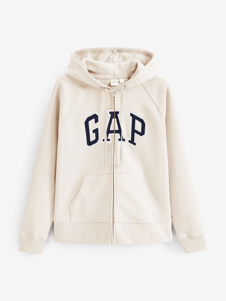 Gap Beige Logo Fleece-Lined Zip Up Hoodie - Image 5 of 6