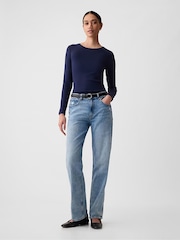 Gap Blue Long Sleeve Modern Cotton-Modal Crew Neck T-Shirt - Image 3 of 5