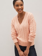 Gap Pink Cable-Knit V-Neck Jumper - Image 1 of 1