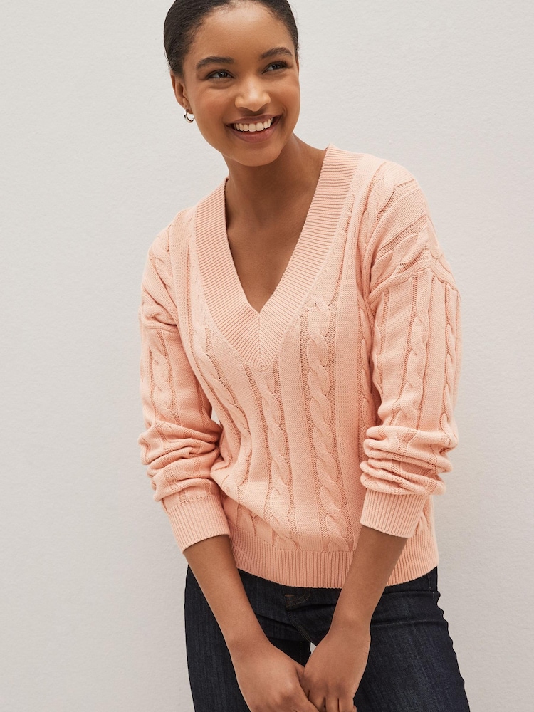 Gap Pink Cable-Knit V-Neck Jumper - Image 1 of 1