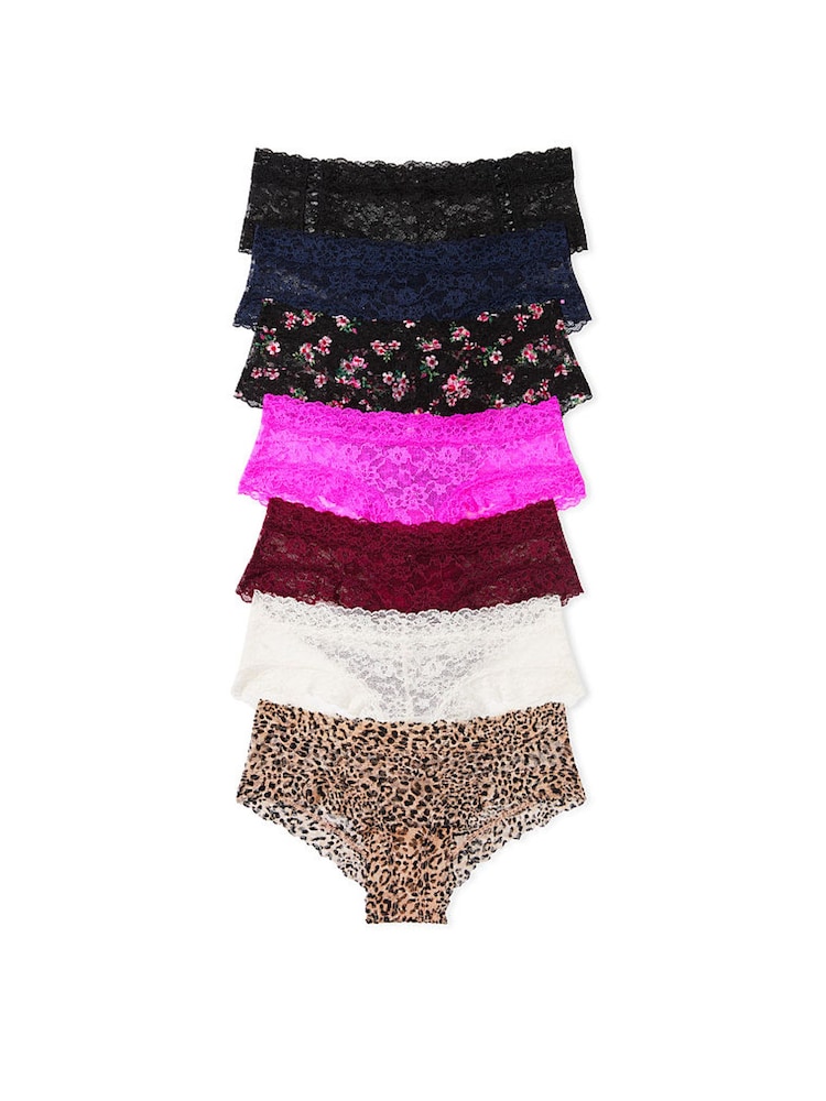 Victoria's Secret Black/Blue/Pink/Leopard/White Cheeky 7 Pack Knickers - Image 1 of 4