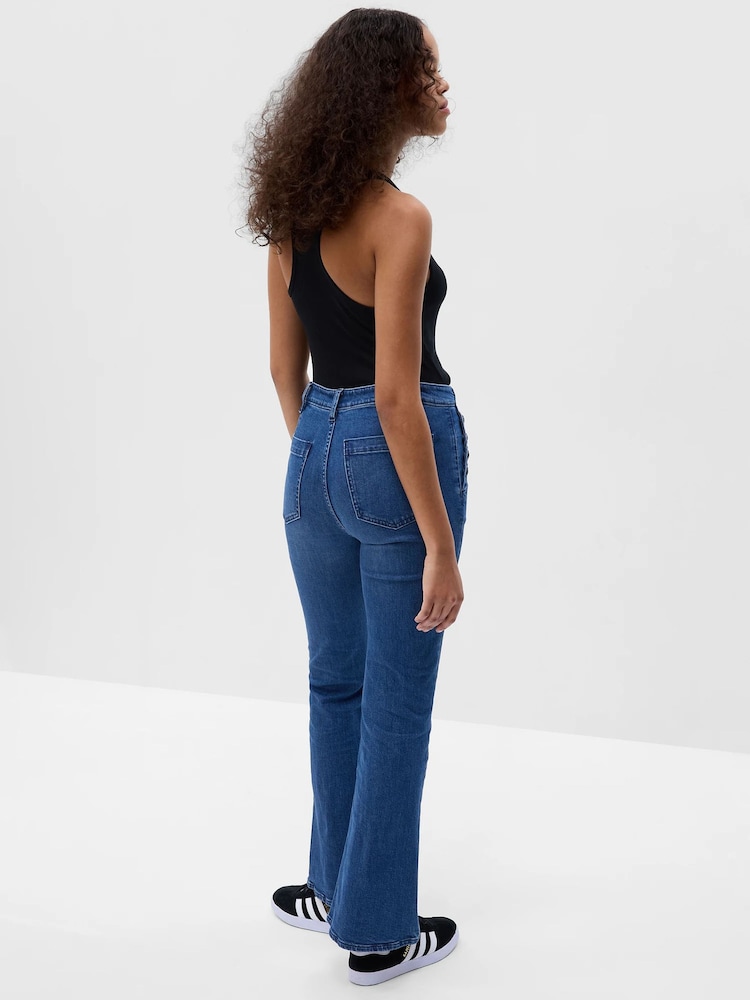 Gap Dark Wash Blue 70s Flare High Waisted Stretch Jeans - Image 2 of 5