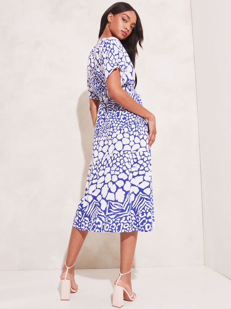 Lipsy Blue Printed Wrap Style Short Sleeve Midi Dress - Image 2 of 4 Lipsy Blue Printed Wrap Style Short Sleeve Midi Dress - Image 2 of 4