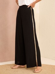 Love & Roses Black Petite Lightweight Side Trim Wide Leg Trousers - Image 1 of 4