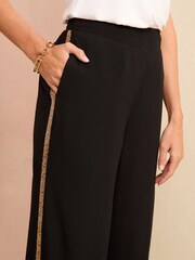Love & Roses Black Petite Lightweight Side Trim Wide Leg Trousers - Image 2 of 4