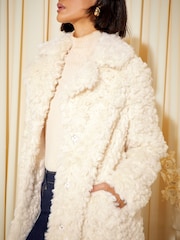 Friends Like These Cream Faux Fur Long City Coat - Image 2 of 4