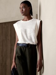 Banana Republic White Linen Sharp-Shoulder T-Shirt - Image 1 of 1