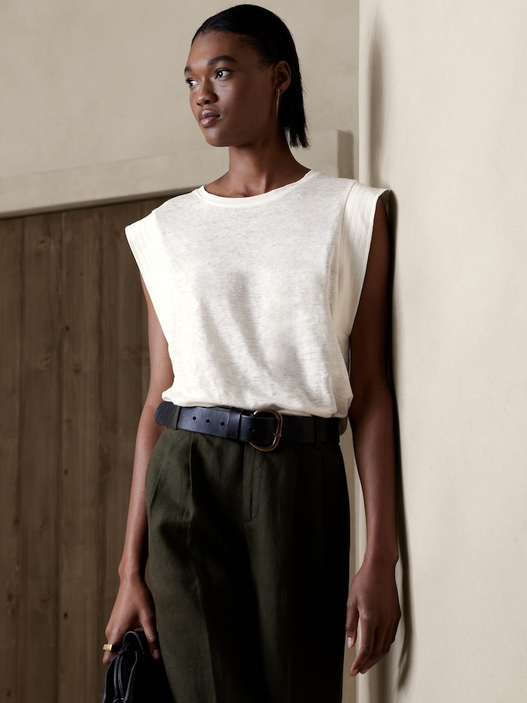 Banana Republic White Linen Sharp-Shoulder T-Shirt - Image 1 of 1