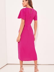Lipsy Pink Ruched Flutter Sleeve Cut Out Bodycon Dress - Image 2 of 4