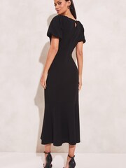 Lipsy Black Ruched Front Gathered Fit and Flare Keyhole Dress - Image 2 of 4