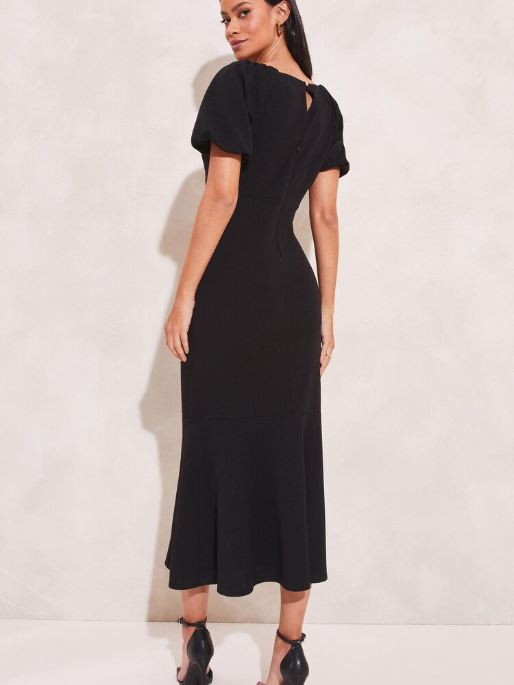 Lipsy Black Ruched Front Gathered Fit and Flare Keyhole Dress - Image 2 of 4