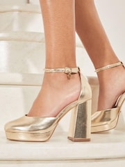 Lipsy Gold Closed Toe Ankle Strap Platform Court Heels - Image 2 of 4