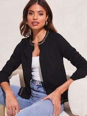 Lipsy Black Chain Trim Cardigan - Image 1 of 4