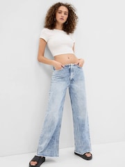 Gap Blue Acid Wash Low Rise Wide Leg Loose Jeans - Image 4 of 6