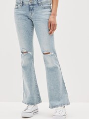 Gap Blue Acid Wash Low Rise Ripped Knee Flare Jeans - Image 1 of 1