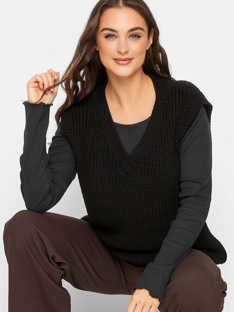 Long Tall Sally Black V-Neck Knitted Vest Jumper - Image 4 of 4 Long Tall Sally Black V-Neck Knitted Vest Jumper - Image 4 of 4
