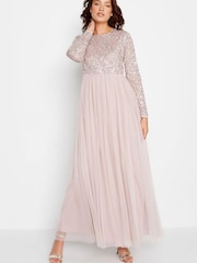Long Tall Sally Nude Long Sleeve Beaded Maxi Dress - Image 1 of 4