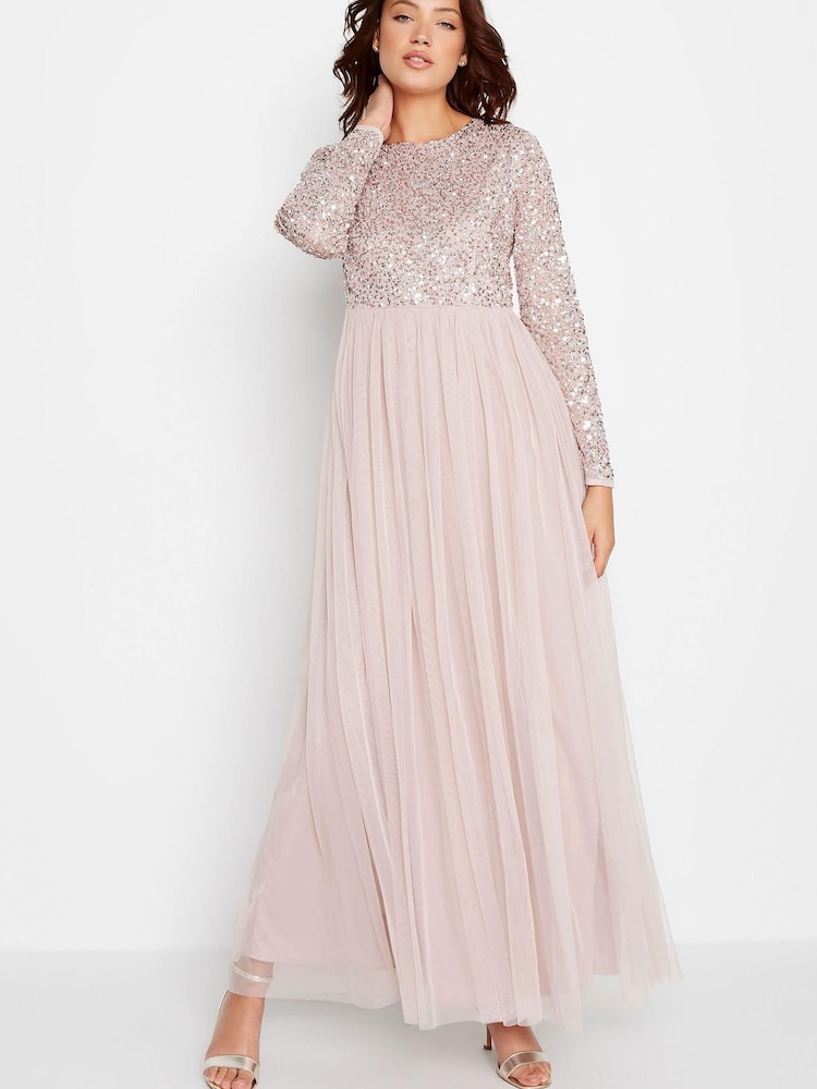 Long Tall Sally Nude Long Sleeve Beaded Maxi Dress - Image 1 of 4