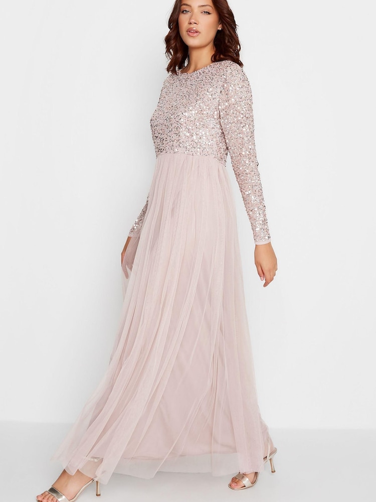Long Tall Sally Nude Long Sleeve Beaded Maxi Dress - Image 2 of 4