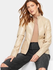 Long Tall Sally Nude Faux Leather Funnel Neck Jacket - Image 1 of 4